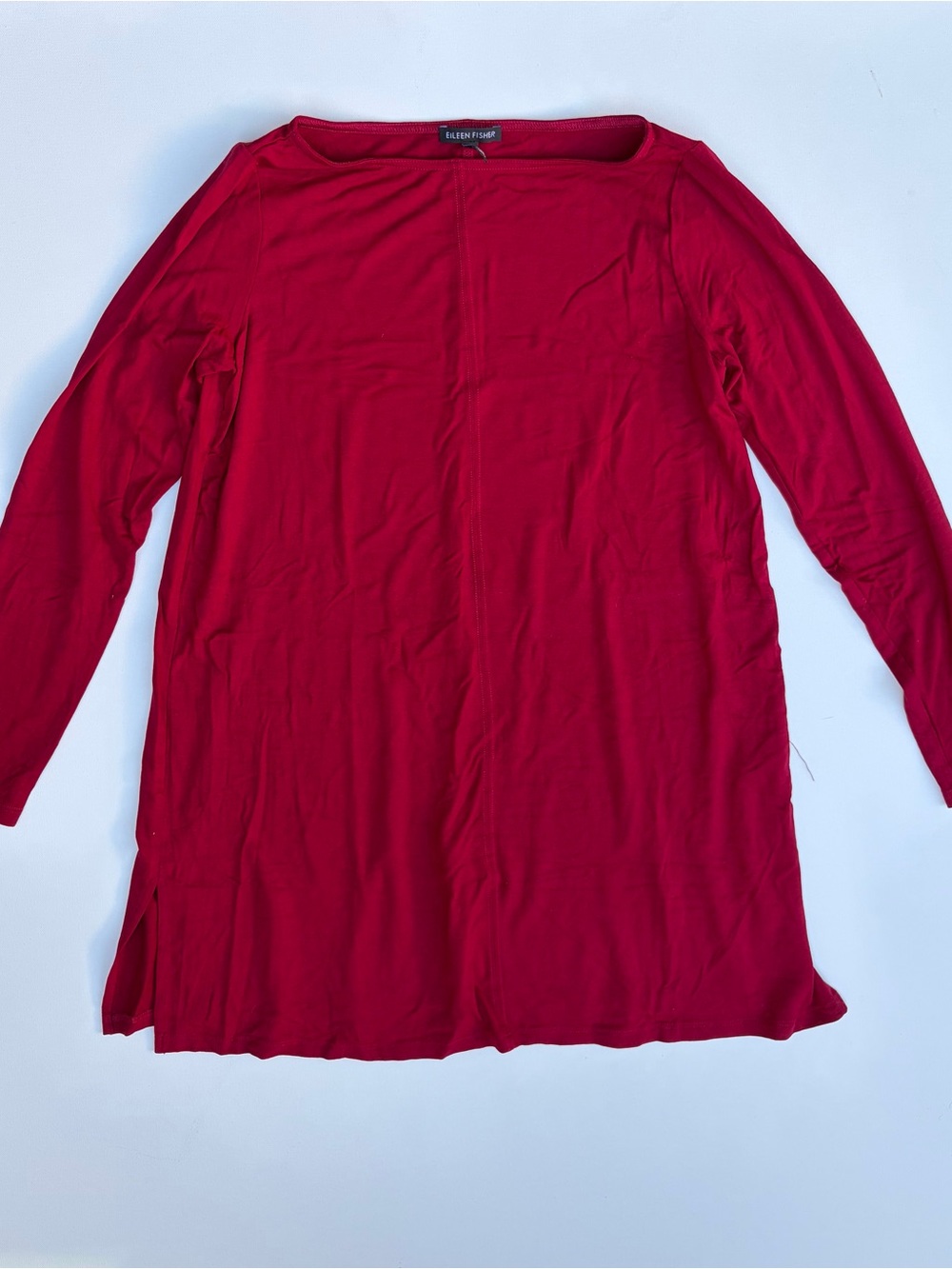 Eileen Fisher Crimson Long-Sleeve Boatneck Tunic Dress